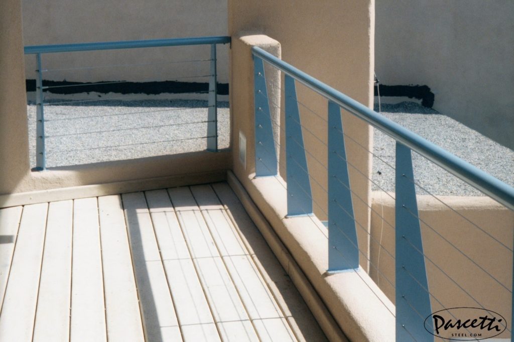 cable railing residential blue balcony