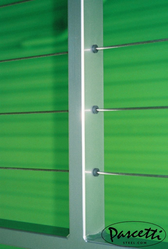 cable railing commercial grommet detail indoors steel