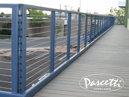 cable railing commercial system with attached stairs and handrails