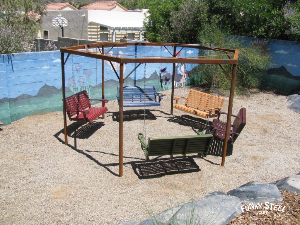 pergola custom rust finish swing set fabricated using steel beams